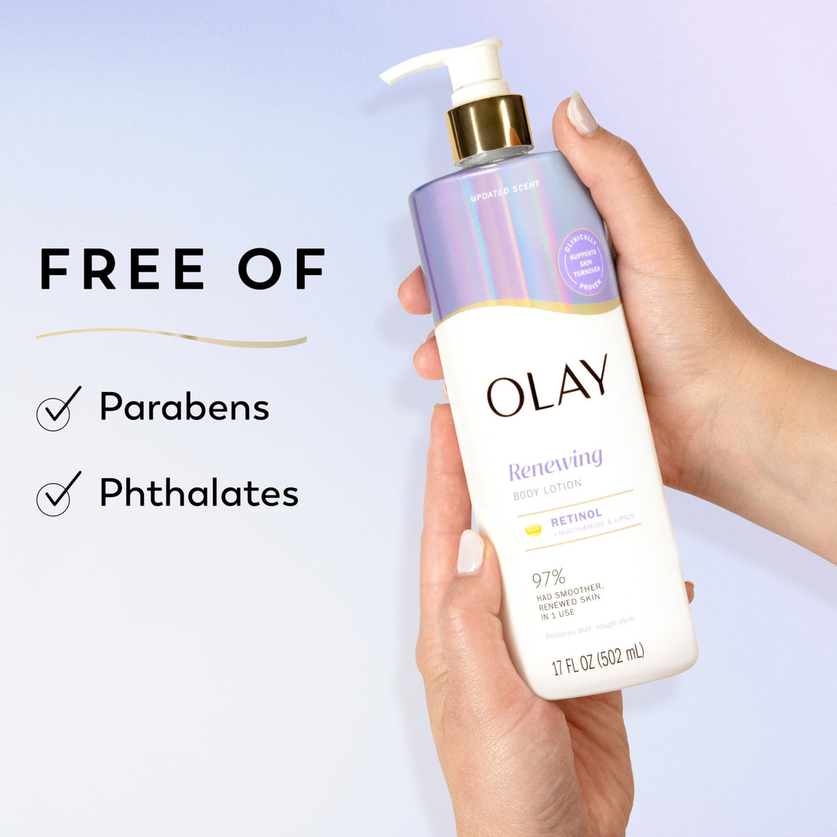 Olay Body Lotion Smoothing Retinol Serum on a bathroom counter