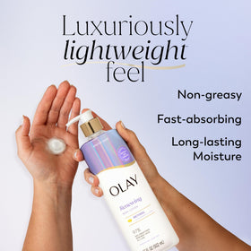 Olay Body Lotion Smoothing Retinol Serum side view with pump