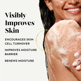 Olay body wash bottle side view with label details