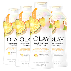 Olay Body Wash Fresh Radiance front view with pineapple and coconut scent