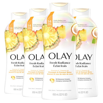 Olay Body Wash Fresh Radiance front view with pineapple and coconut scent