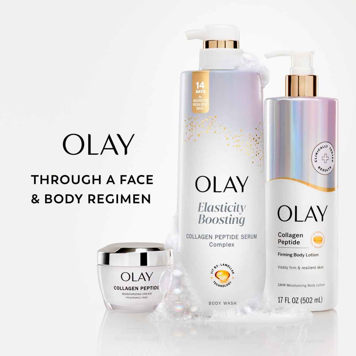 Olay Body Wash lathering on skin