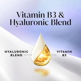 Olay body wash packaging with Vitamin B3 and Hyaluronic details