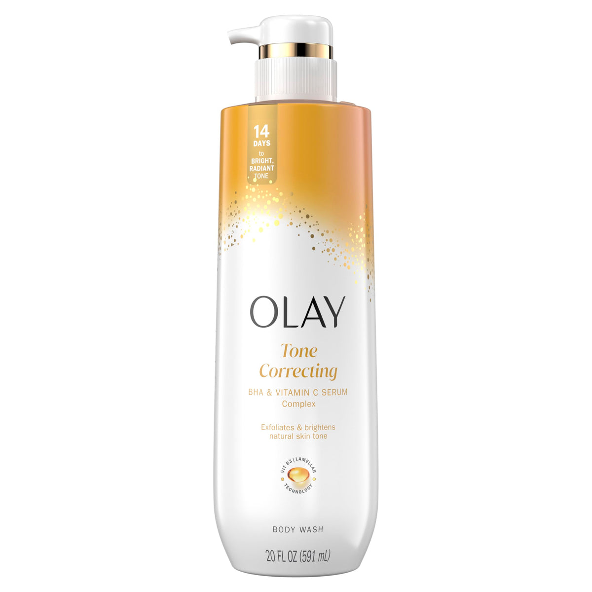 Olay Body Wash packaging with Vitamin C and B3 highlights