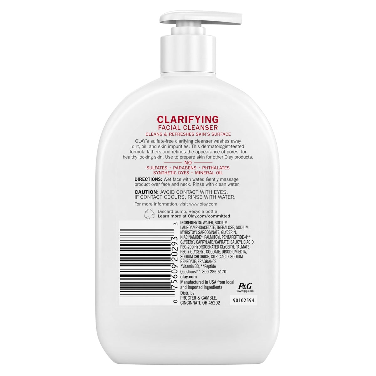 Olay Clarifying Daily Facial Cleanser packaging details