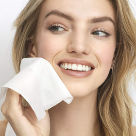 Olay Cleanse Makeup Remover Wipes opened with a cloth visible