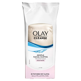 Olay Cleanse Makeup Remover Wipes with hand holding a cloth