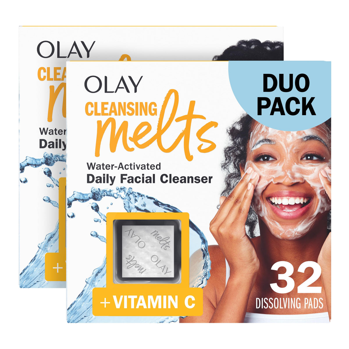 Olay Cleansing Melts face wash front view with packaging