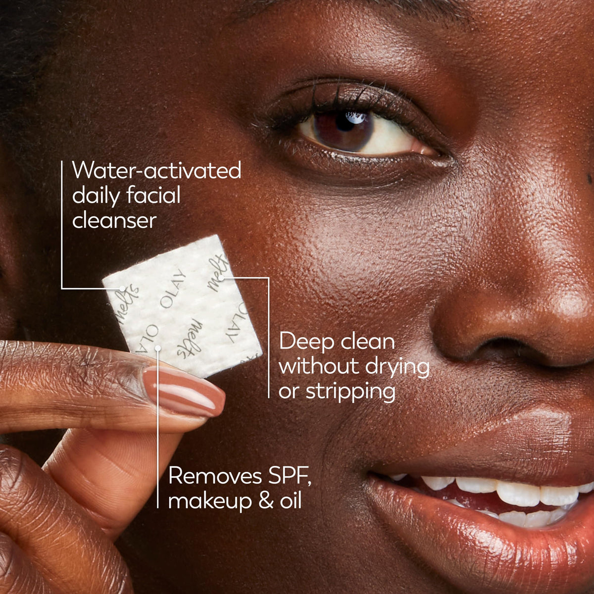 Olay Cleansing Melts pads on a bathroom counter