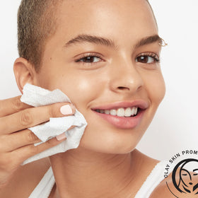 Olay Daily Facial Cleansing Cloths in a bathroom setting