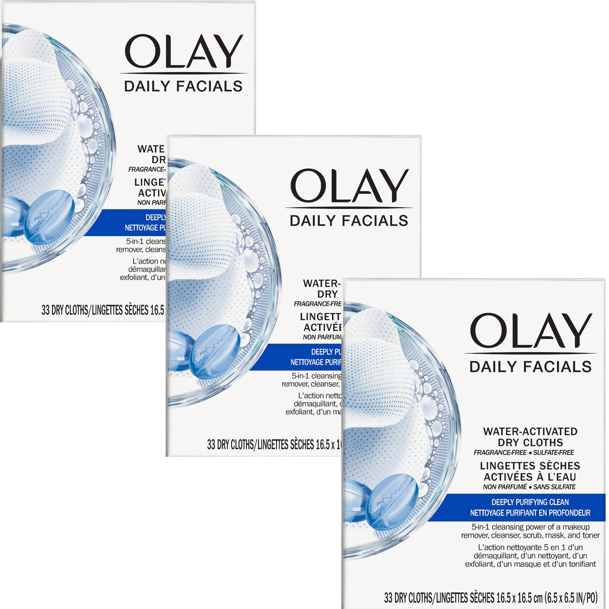 Olay Daily Facial Cleansing Cloths pack of 3 front view