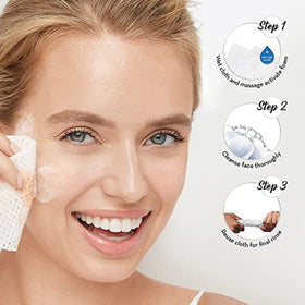 Olay Daily Facial Cleansing Cloths with a hand reaching for a wipe