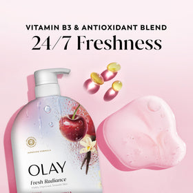 Olay Fresh Radiance Body Wash back view showing ingredients