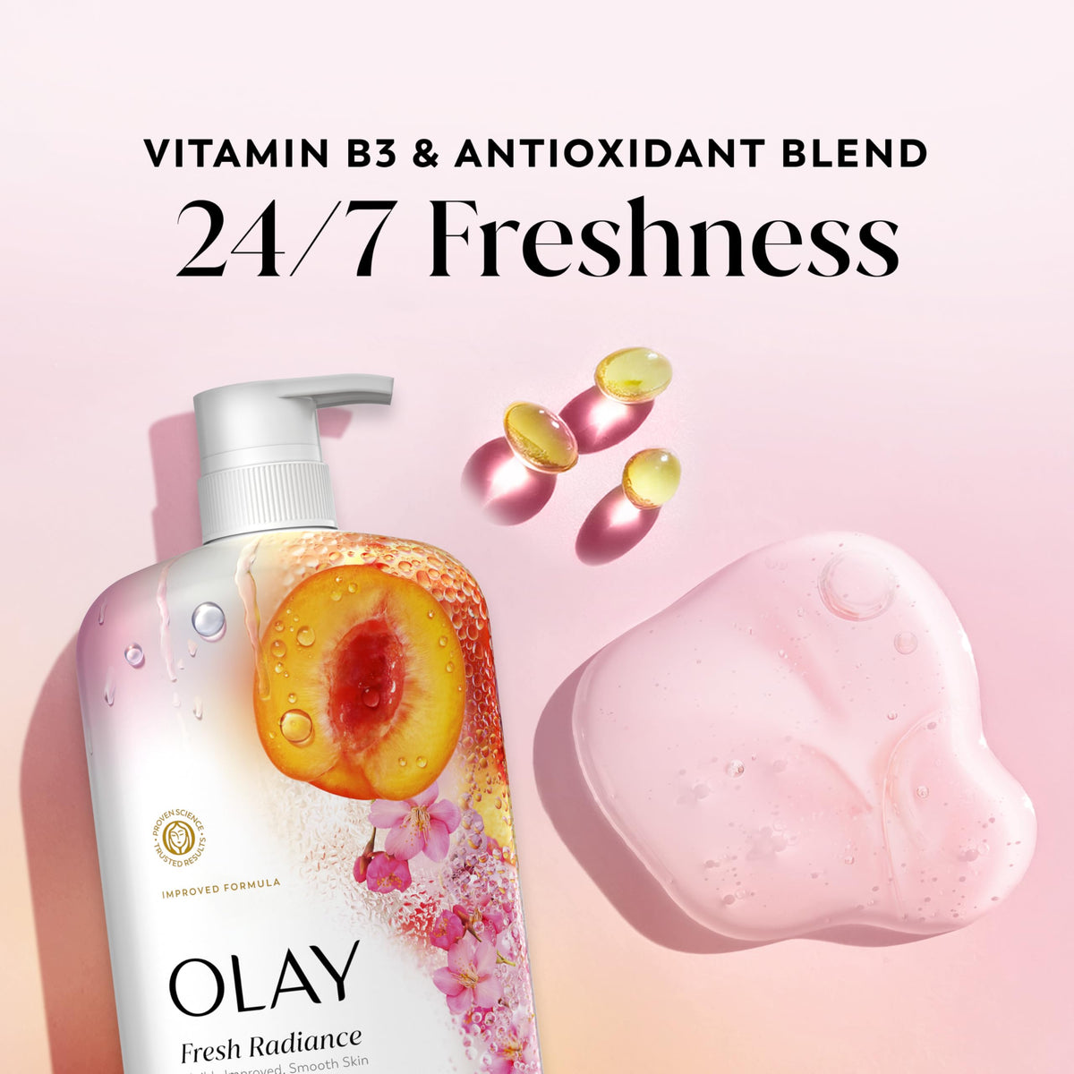 Olay Fresh Radiance Body Wash bottle side view