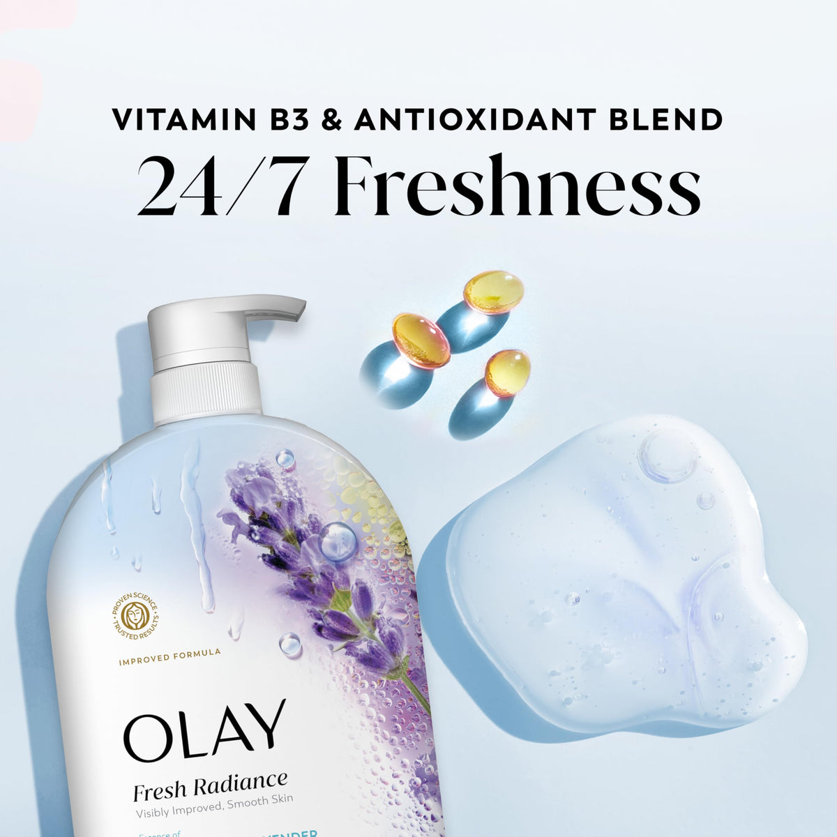 Olay Fresh Radiance Body Wash texture on hand