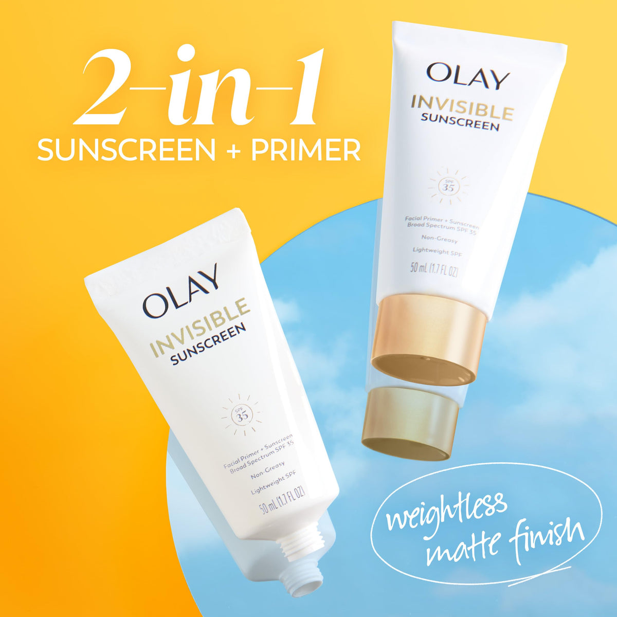 Olay Invisible Sunscreen SPF 35 back view with ingredients