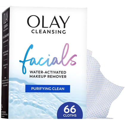 Olay Makeup Remover Wipes package front view with 66 count