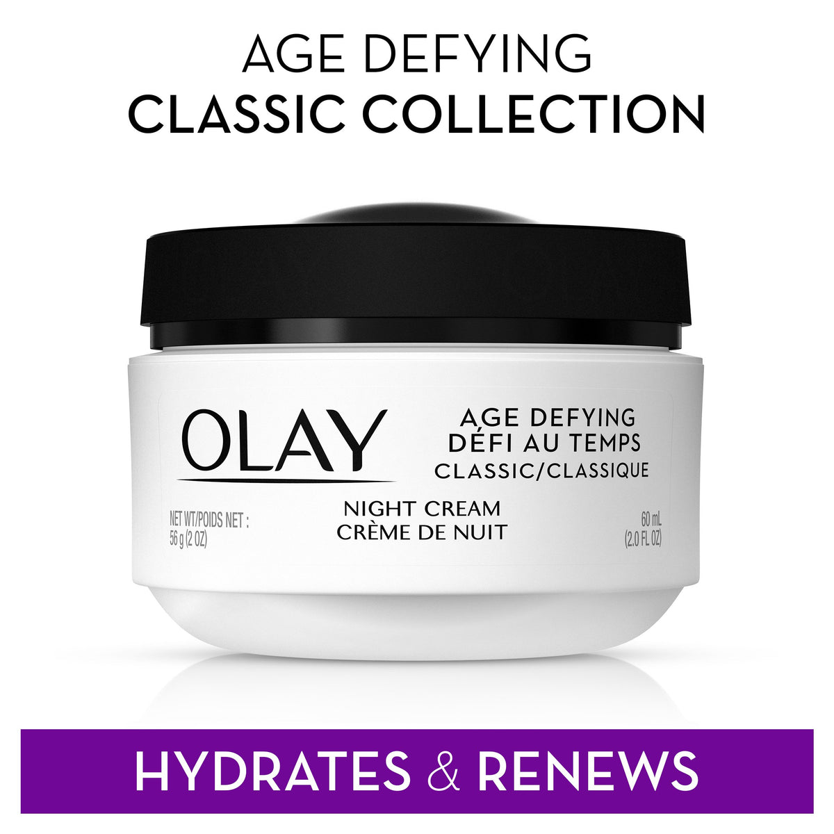 Olay Night Cream jar open with cream visible