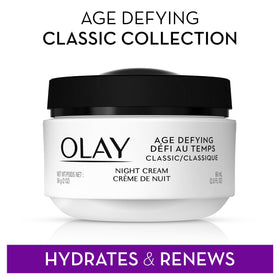 Olay Night Cream jar open with cream visible