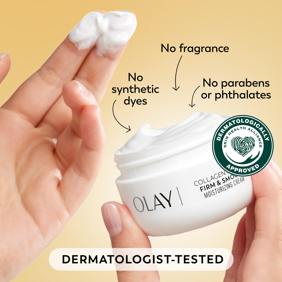 Olay Regenerist cream consistency on fingertip