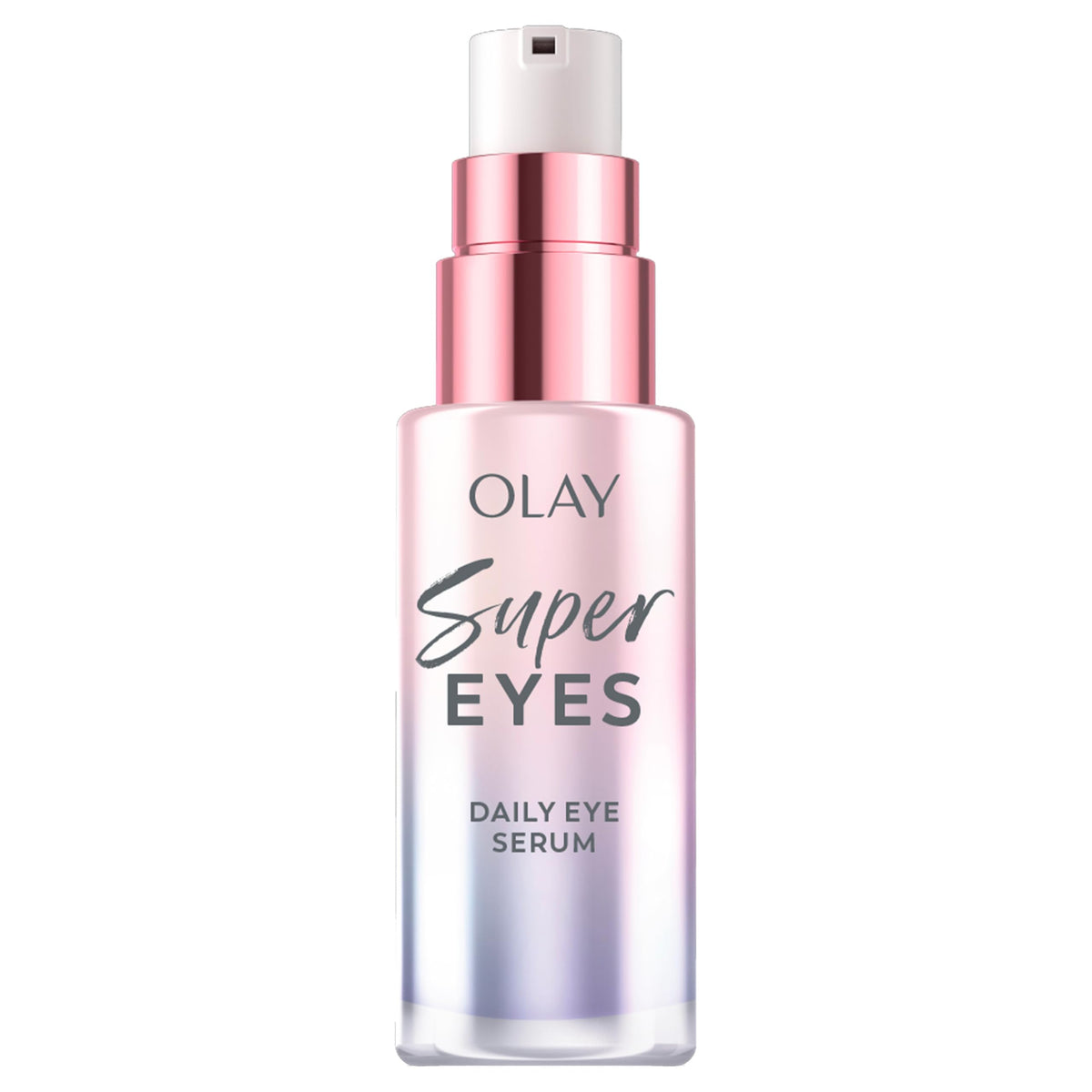 Olay Super Eye Serum front view with glass pump bottle