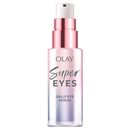 Olay Super Eye Serum front view with glass pump bottle