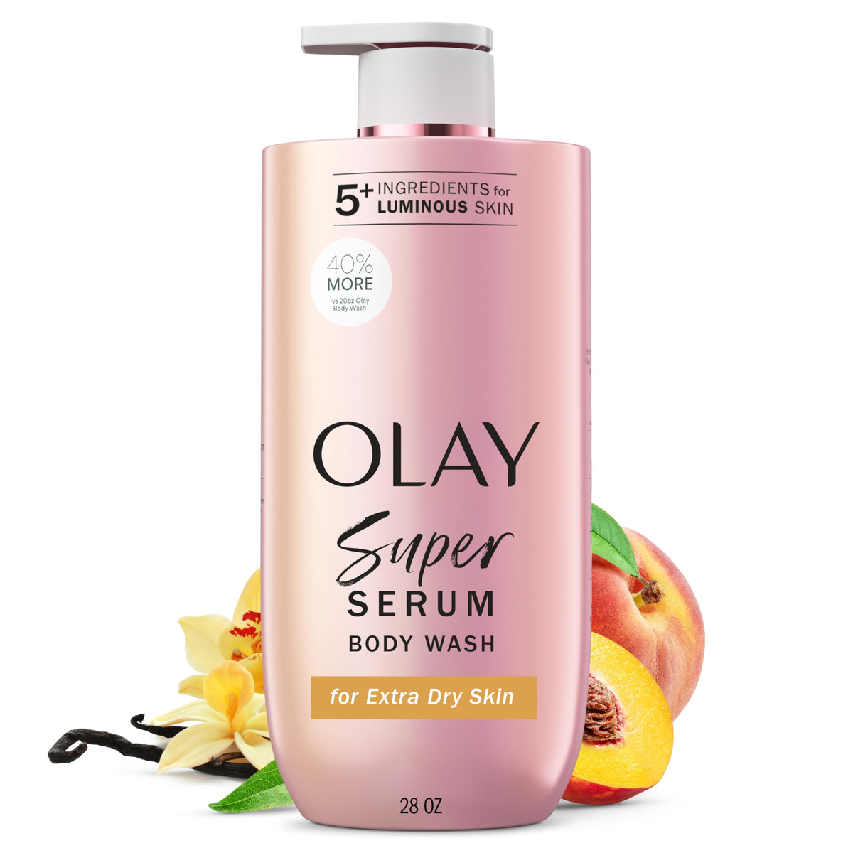Olay Super Serum Body Wash 28 fl oz front view with floral design