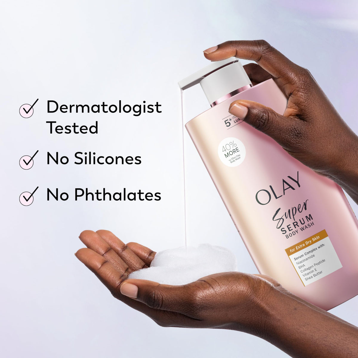 Olay Super Serum Body Wash displaying its rich texture
