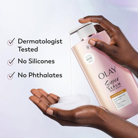Olay Super Serum Body Wash displaying its rich texture