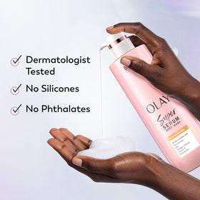 Olay Super Serum Body Wash on a shower shelf