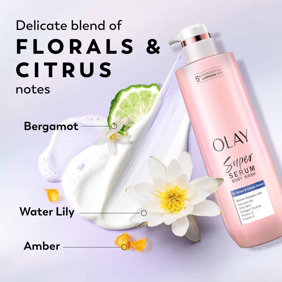 Olay Super Serum Body Wash with ingredients list