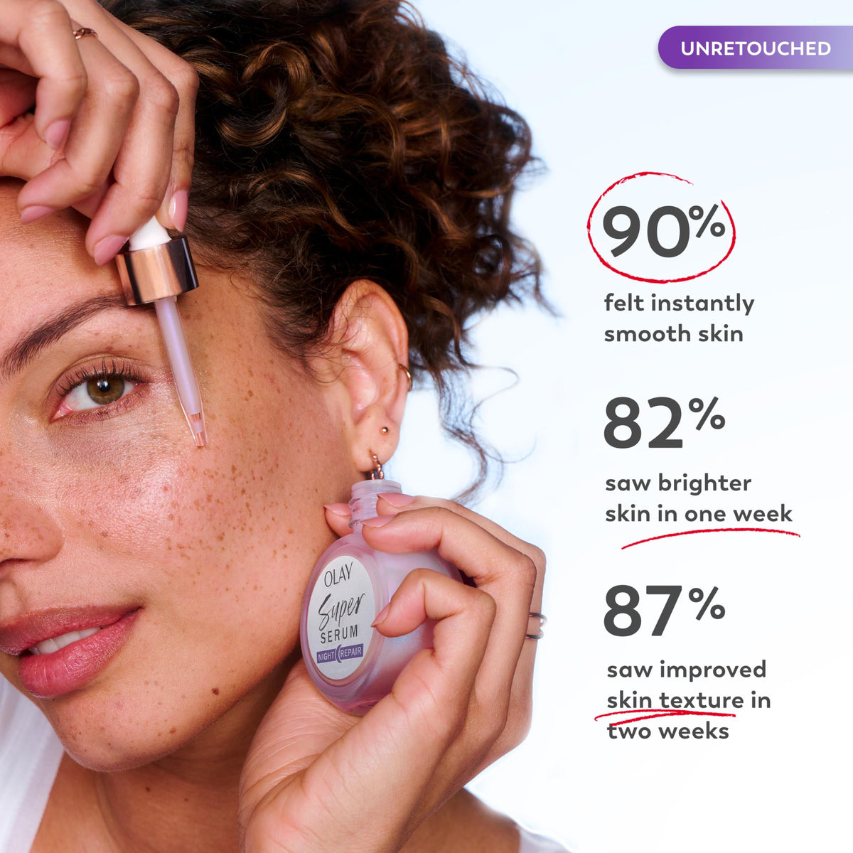 Olay Super Serum Night Repair texture on fingertip