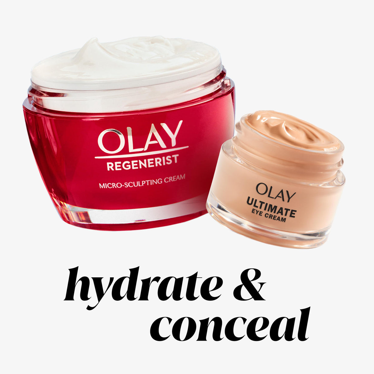 Olay Ultimate Eye Cream beside Olay face moisturiser