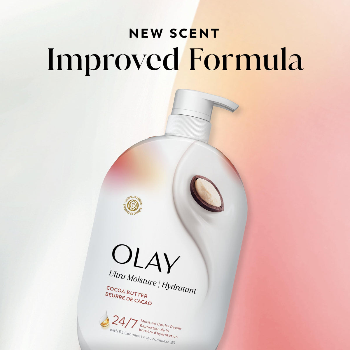Olay Ultra Moisture Body Wash 35 fl oz with cocoa butter background