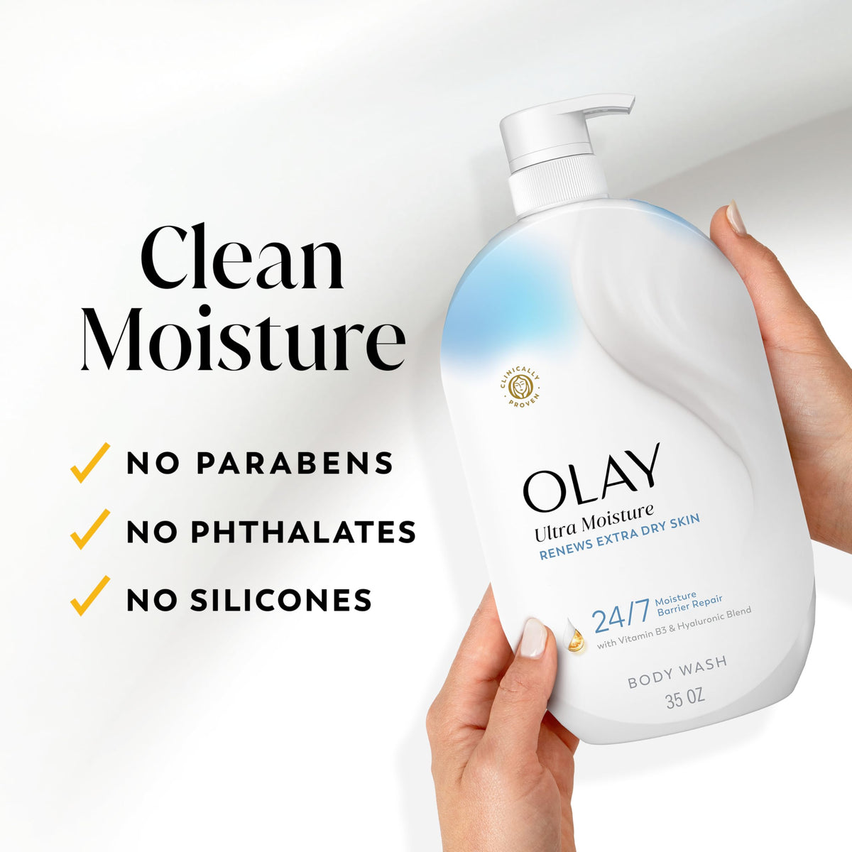 Olay Ultra Moisture Body Wash with soft skin texture