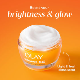 Olay Vitamin C MAX Face Moisturizer 1.7 oz with makeup products