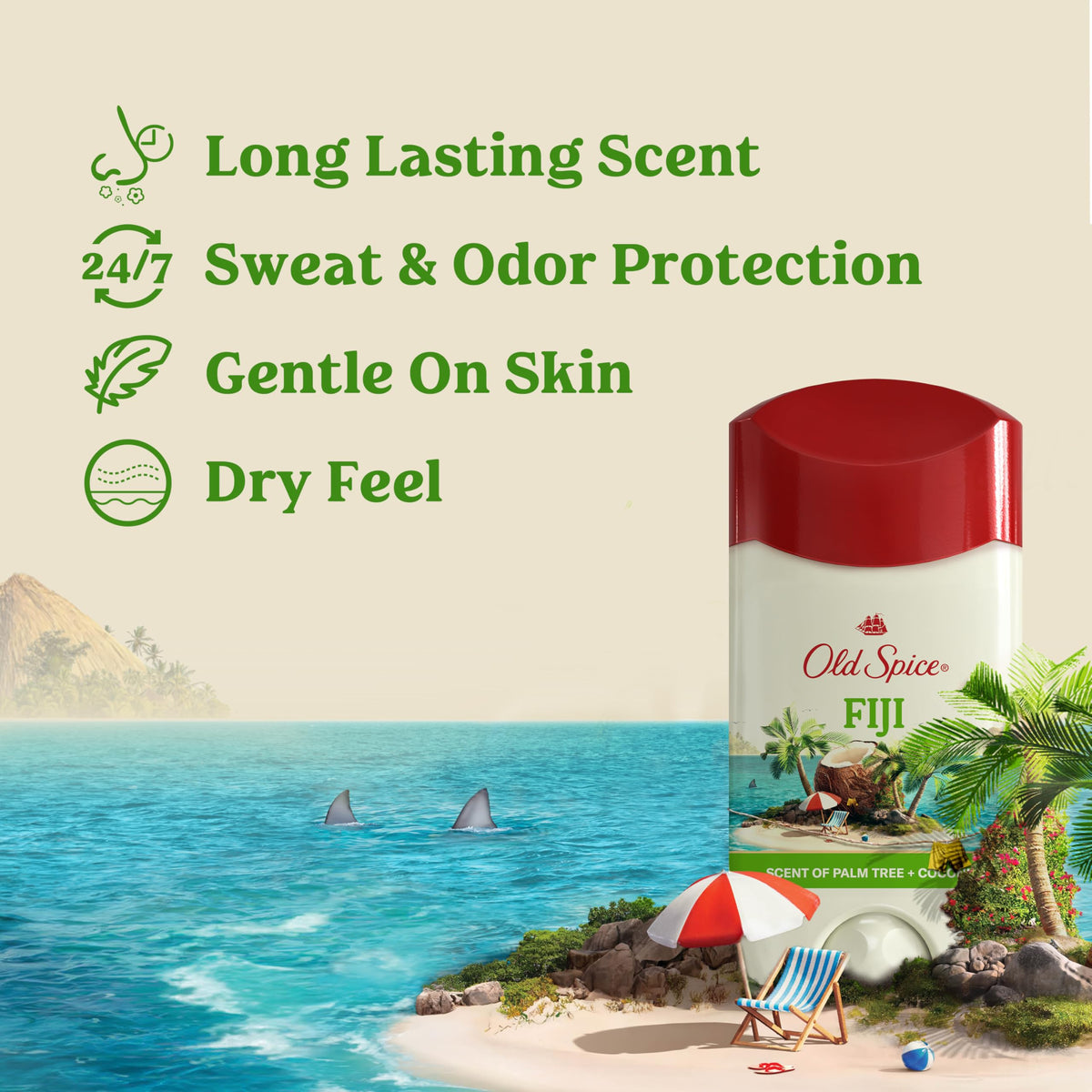 Old Spice Antiperspirant Deodorant Fiji scent back view