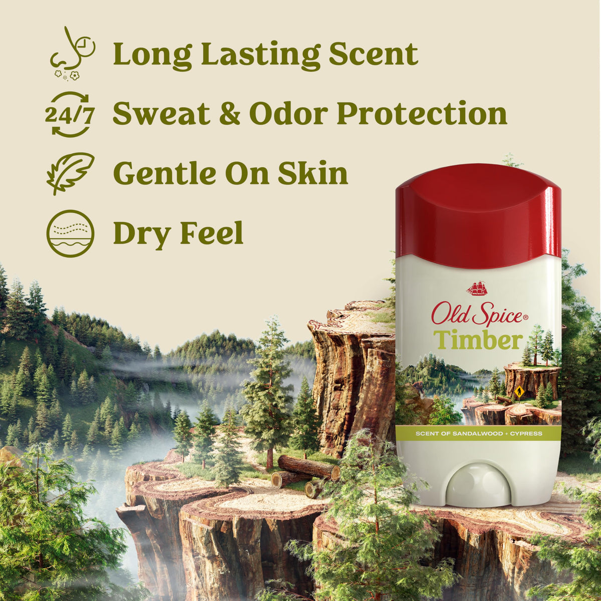 Old Spice Antiperspirant Deodorant Timber Scent packaging