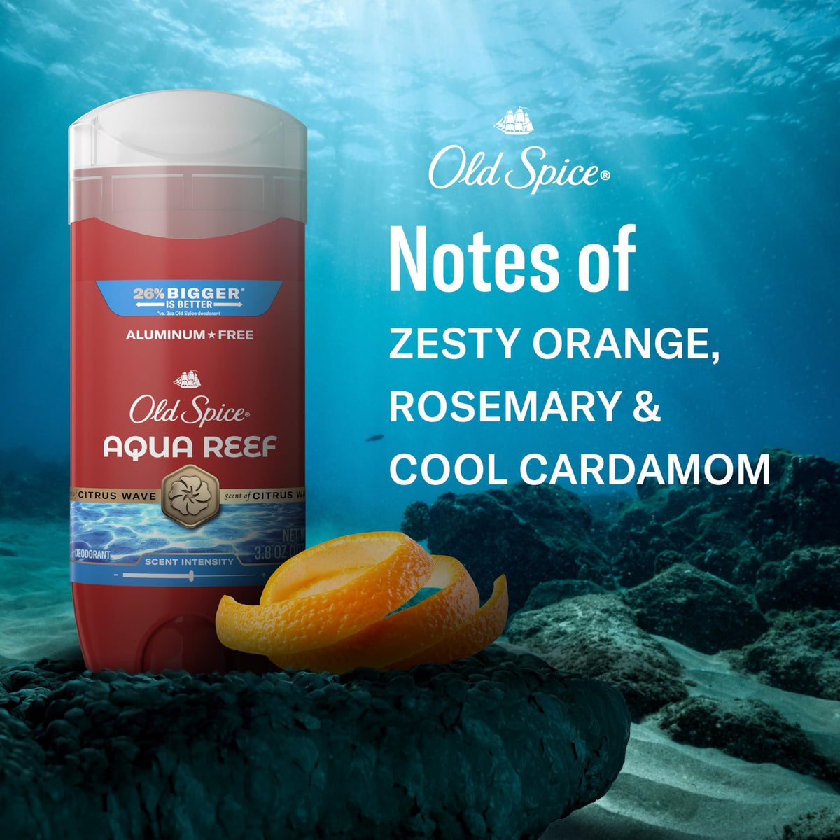 Old Spice Aqua Reef Deodorant close-up of scent description