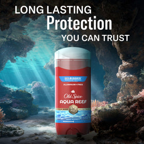 Old Spice Aqua Reef Deodorant in bathroom setting