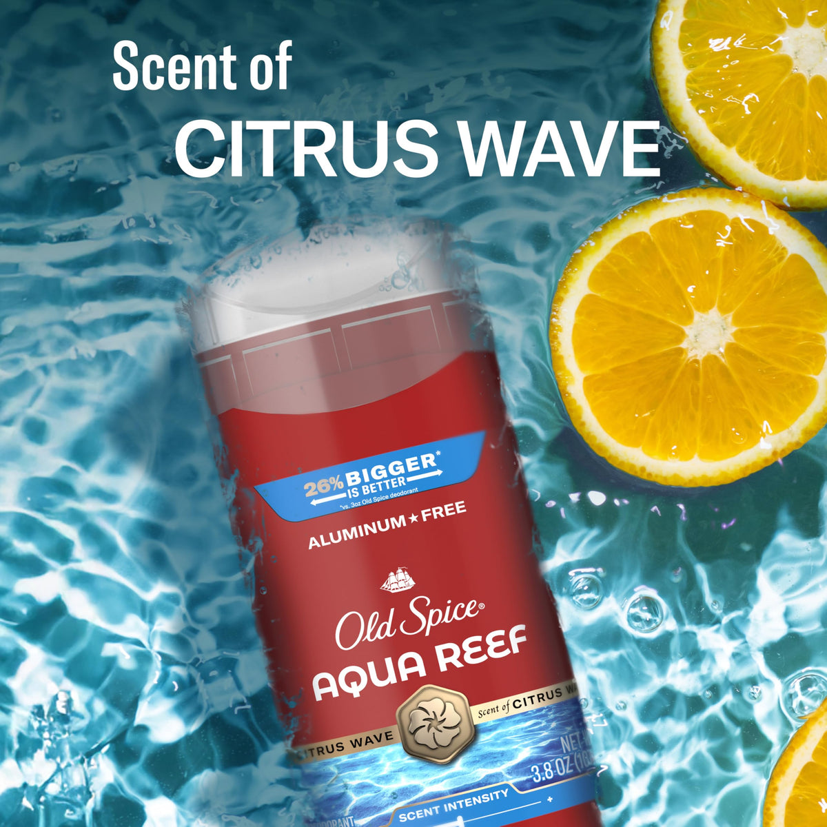Old Spice Aqua Reef Deodorant on countertop