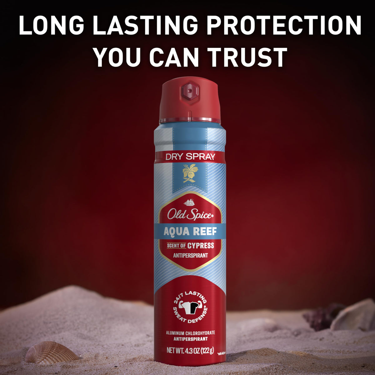 Old Spice Aqua Reef Dry Spray Antiperspirant cap open