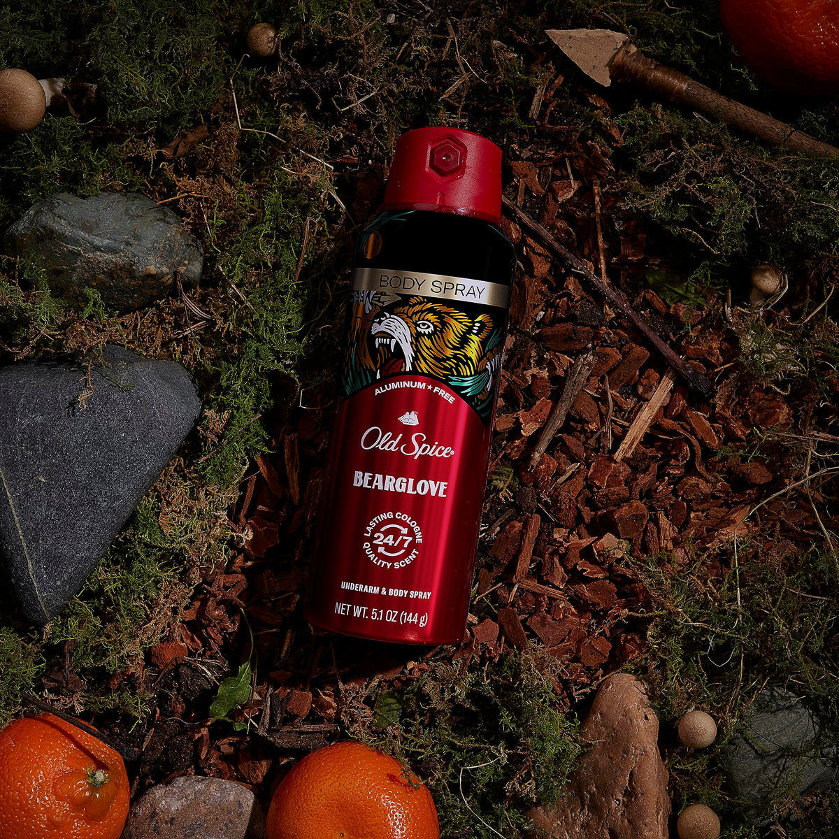 Old Spice Bearglove Body Spray side view with cap