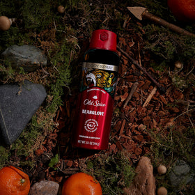 Old Spice Bearglove Body Spray side view with cap
