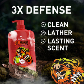 Old Spice Bearglove Body Wash packaging with orchard scent description