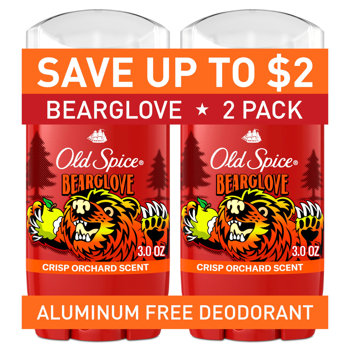 Old Spice Bearglove Deodorant twin pack front view