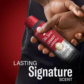 Old Spice body spray back view with ingredients