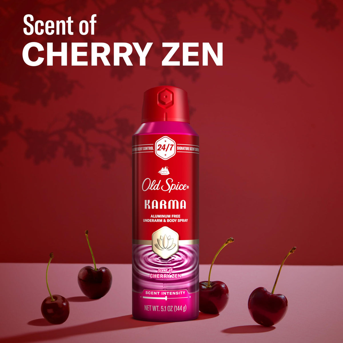 Old Spice Body Spray Karma Cherry Spice 5.1 oz packaging details
