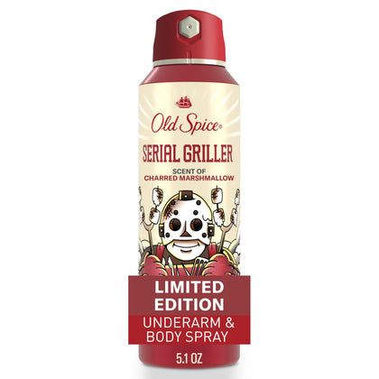 Old Spice Body Spray Serial Griller front view with Charred Marshmallow scent