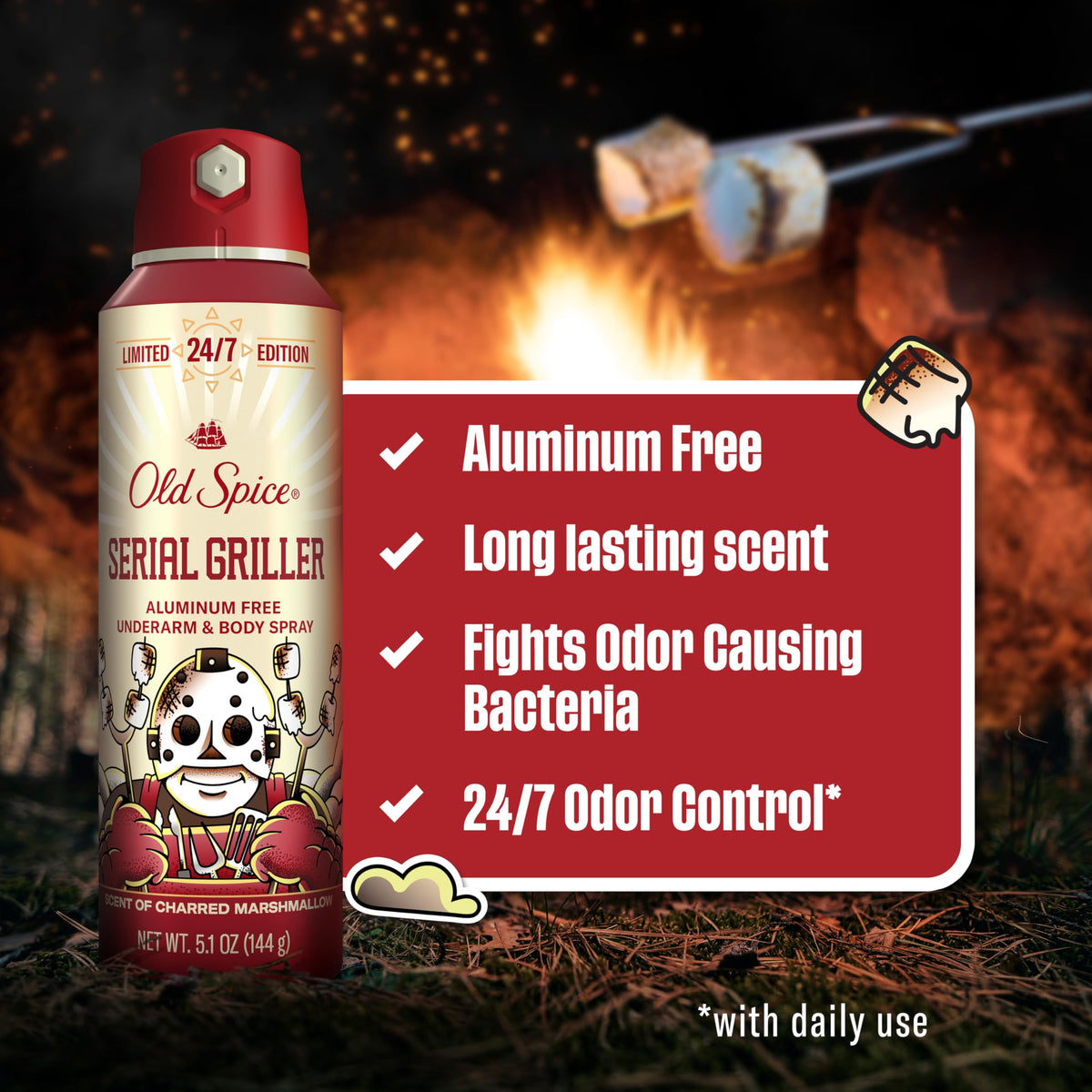 Old Spice Body Spray Serial Griller side view showing packaging details